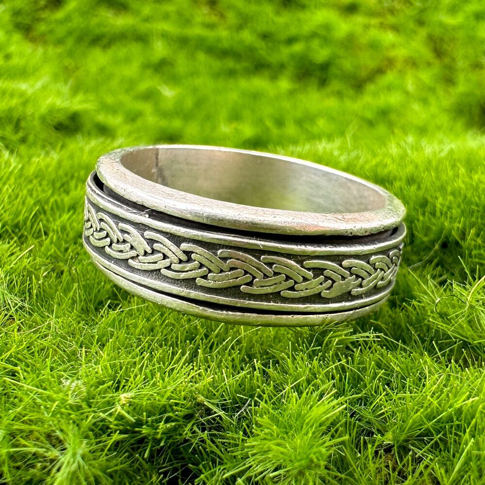 Vtg Mens Celtic Spinner Ring Sterling Silver Braided 90s Fashion 925 Size 10.25 - Picture 2 of 12